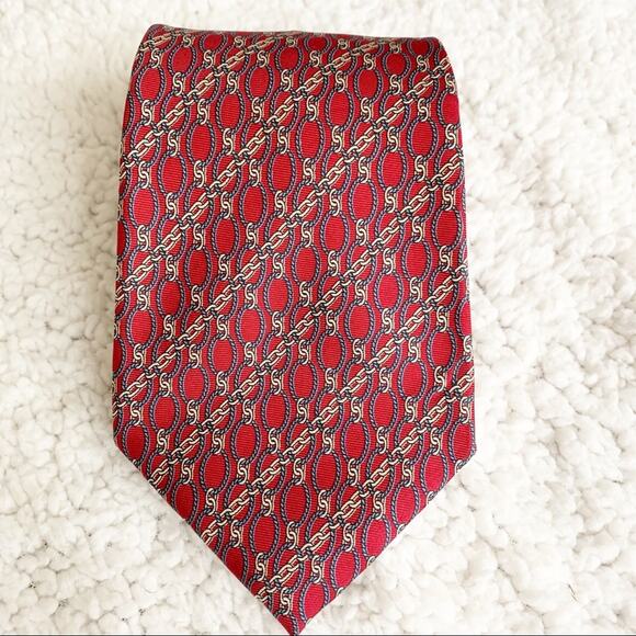 Oscar de la Renta Couture Red Link & Chain Print Tie - Picture 1 of 6